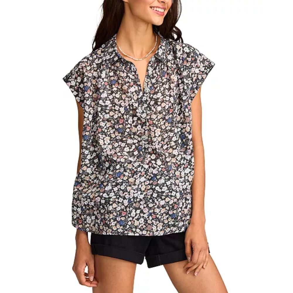 Lucky Brand Cotton Floral Popover Blouse